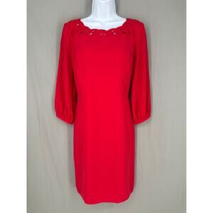 Talbots Dress Womens 4 Red Knee Length Office Eyelet Classic Modest Professional